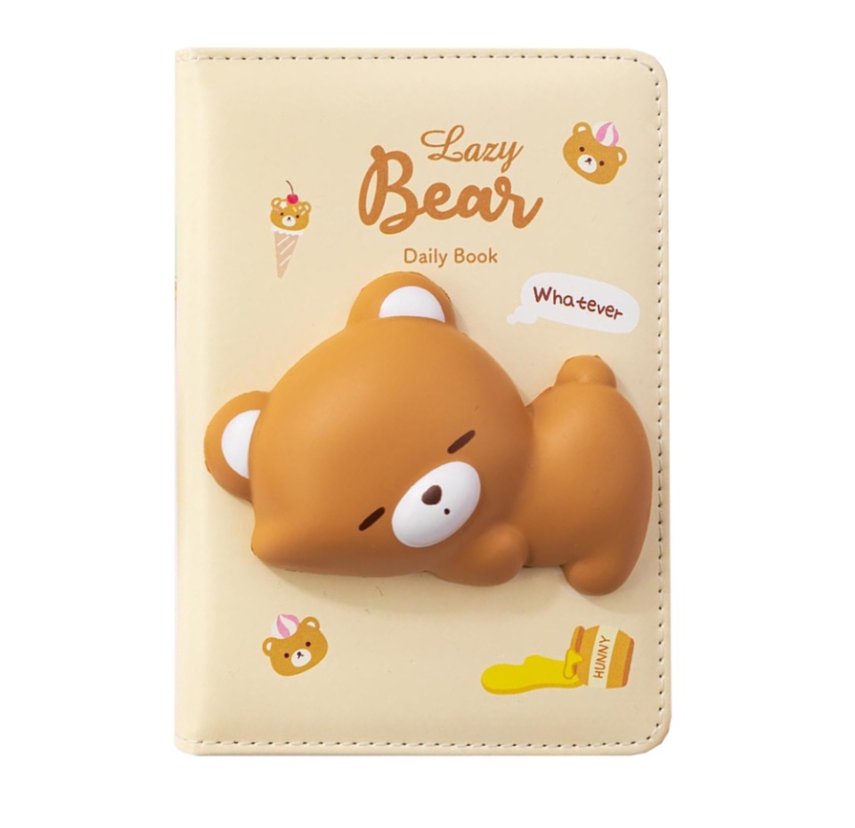 

Блокнот со сквишем «Мишка Lazy Bear», А6, бежевый