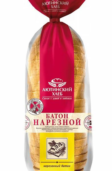 Батон Аютинский Хлеб Нарезной пшеничный нарезка высший сорт, 380г