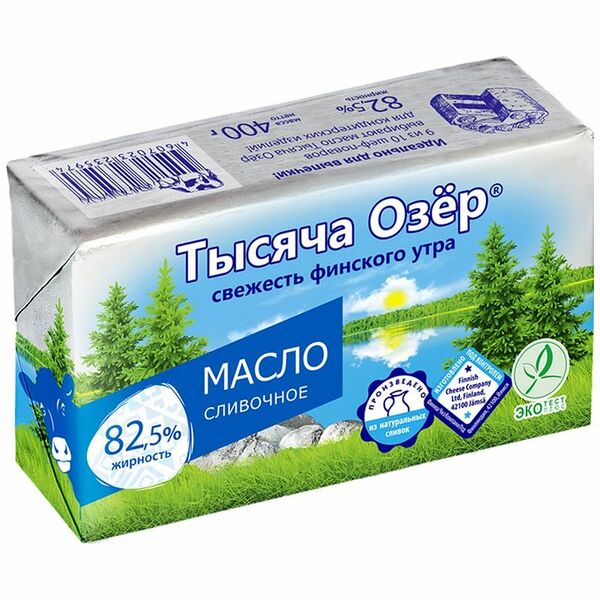 Масло сливочное Тысяча Озер несолёное 82.5%, 400г