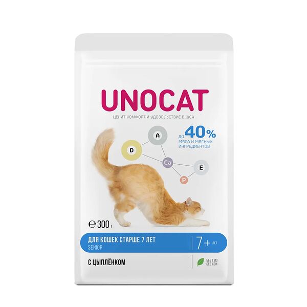 Корм UnoCat сухой для кошек старше 7 лет с цыпленком