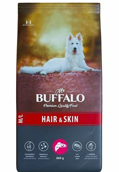 Mr.Buffalo Hair & Skin сухой корм для взрослых собак всех пород Лосось