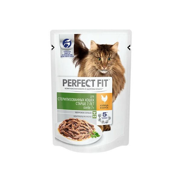 Корм для стерилизованных кошек старше 7 лет Perfect Fit Курица в соусе