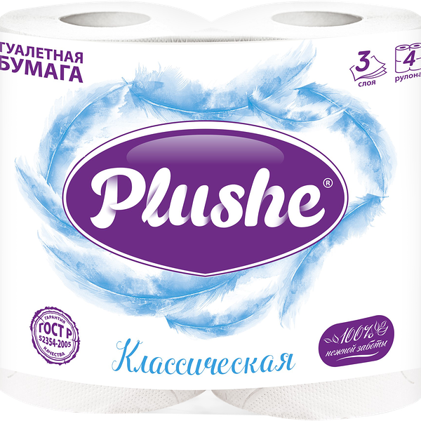 Туалетная бумага Plushe Deluxe Light классическая, 3 слоя, 4 рулона