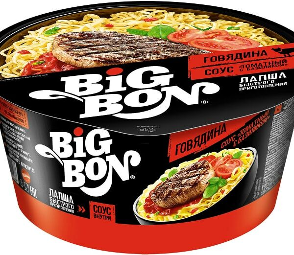 Лапша Big Bon Говядина и соус томатный с базиликом 85г