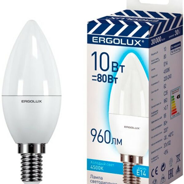 Лампа Ergolux светодиодная LED C35 10W E14 4K