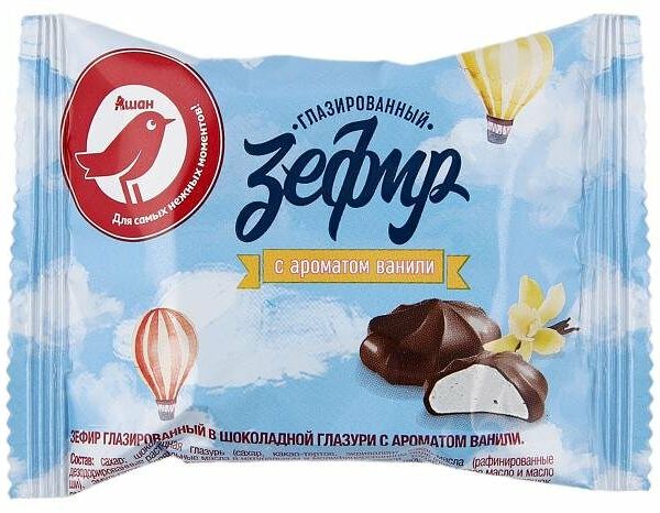 Зефир АШАН Красная птица глазированный в шоколадной глазури с ароматом ванили, вес