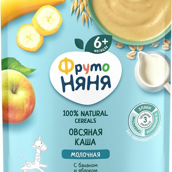 Каша ФрутоНяня овсяная с молоком яблоко-банан с 6 мес. 200г