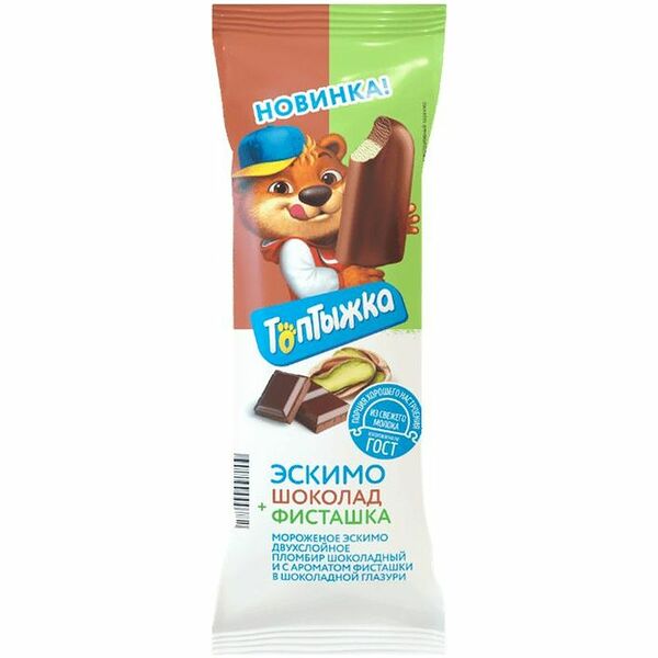 Мороженое Топтыжка пломбир шоколадный с ароматом фисташки 12% 60г