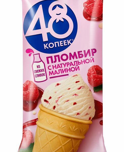 Пломбир 48 Копеек с натуральной малиной стаканчик 12%, 91г