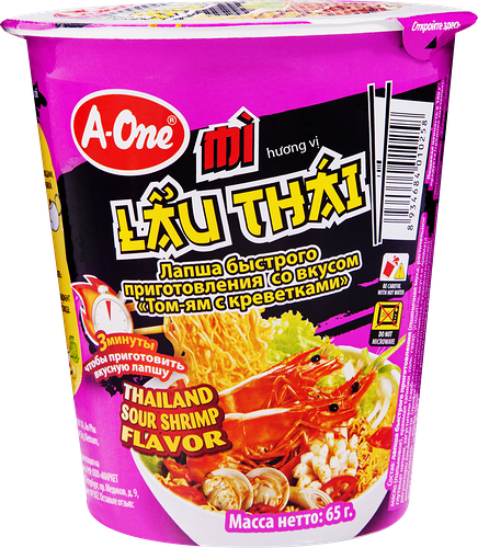 Лапша A-One со вкусом том-ям с креветками 65 г