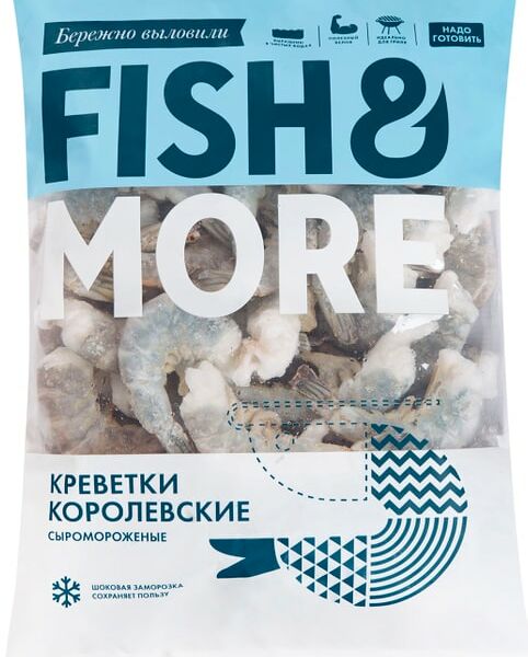 Креветки Fish & More Ваннамей без головы в панцире 16/20 замороженные 500г