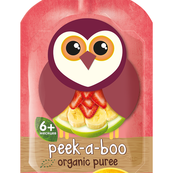 Пюре Peek-a-boo яблоко, банан, клубника с 6 месяцев DELAFRUIT, S. L.U.