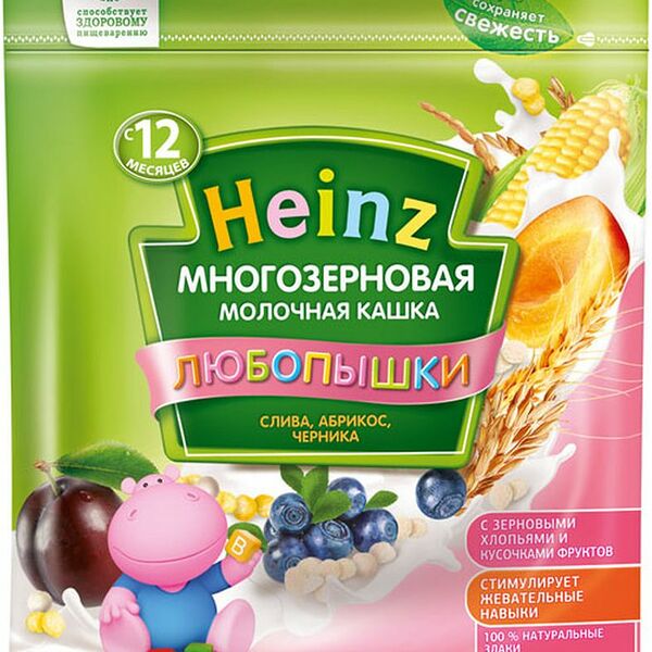 Каша многозерновая молочная Heinz Любопышки Слива, абрикос, черника, с 12 месяцев