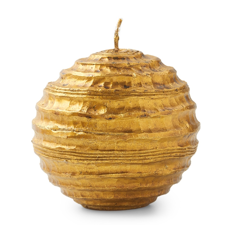 

Свеча-шар Future International в горизонтальную полоску рифленая, цвет золотой, 9.5см парафин, Китай