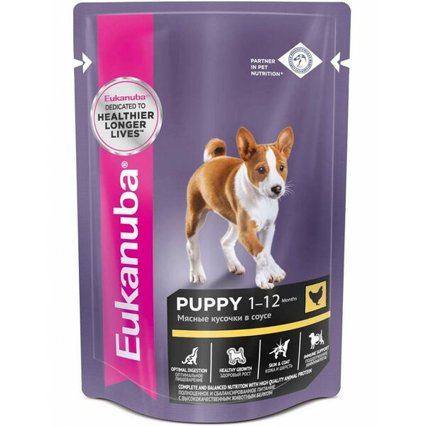 Eukanuba Puppy <12 months паучи с курицей в соусе для щенков 85 г