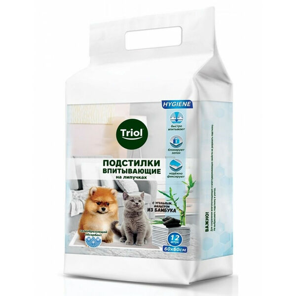 Triol Пеленки впитывающие с угольным фильтром на липучках 60*90/12шт