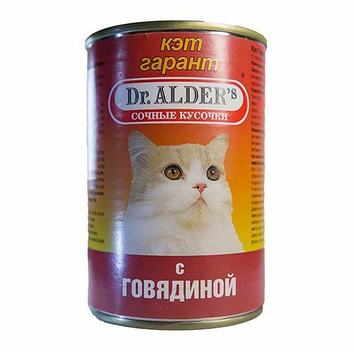 Корм для кошек DR. ALDER`S Cat Garant сочные кусочки в соусе, говядина конс.