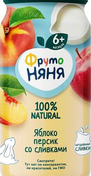 Пюре ФрутоНяня из яблок и персиков со сливками и сахаром 250г