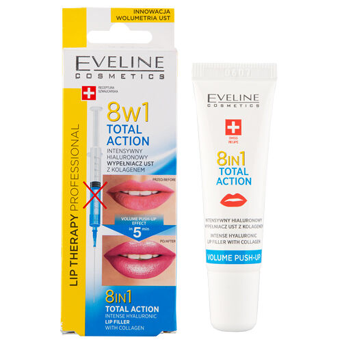 Филлер для губ `EVELINE` TOTAL ACTION 8 в 1 интенсивный гиалуроновый с коллагеном 12 мл