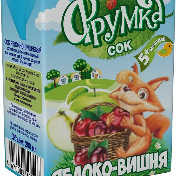 Сок Фрумка яблоко-вишня для детей от 5 месяцев 200мл