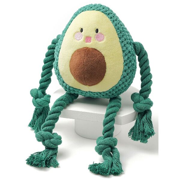 Игрушка для собак MR.KRANCH Авокадо плюшевая с канатиками и пищалкой 13,5см