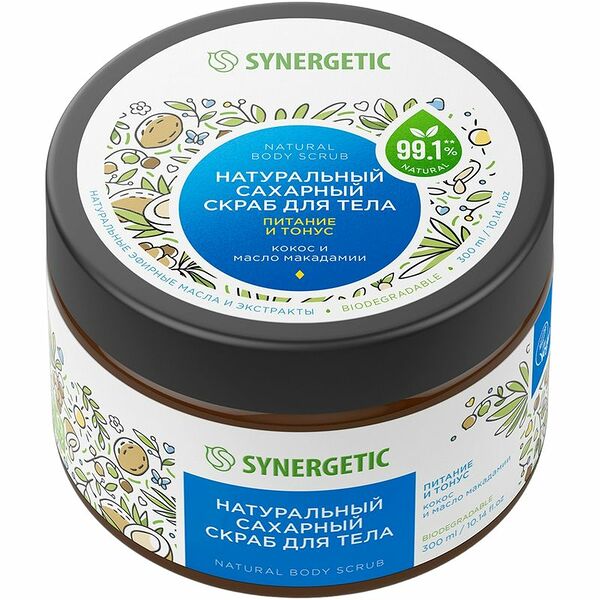 Скраб для тела Synergetic Питание и тонус Кокос и масло макадамии 300 мл