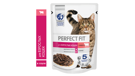 Влажный корм Perfect Fit для взрослых кошек, с говядиной, 75г