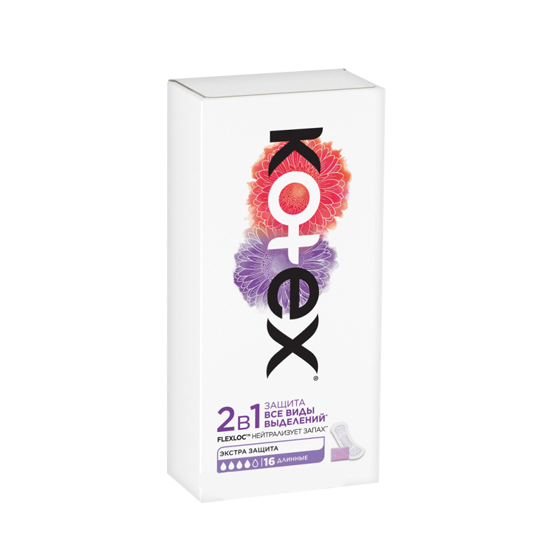 

Прокладки Kotex ежедневные длинные 2в1 16 шт