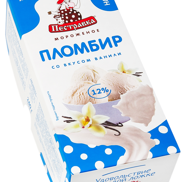 Мороженое ПЕСТРАВКА Пломбир со вкусом ванили 12%, без змж, брикет