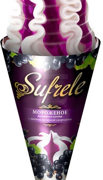 Мороженое Sufrele пломбир с джемом из черной смородины, рожок