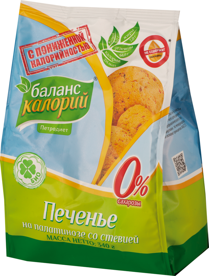 

Печенье БАЛАНС КАЛОРИЙ на палатинозе со стевией 340 г
