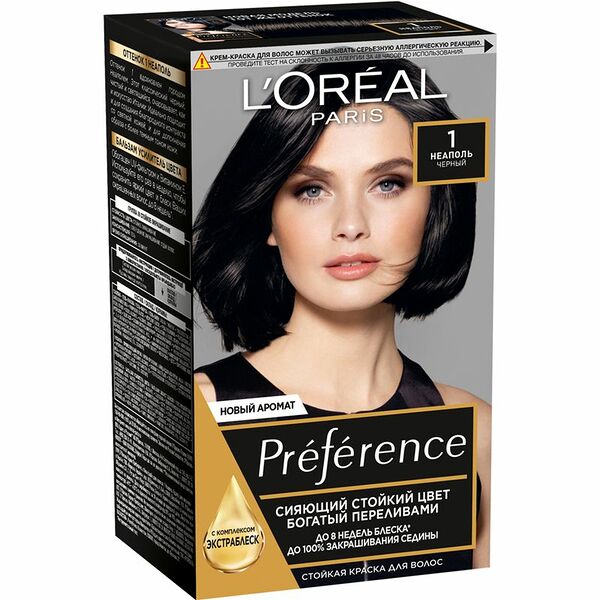 Стойкая краска для волос L'Oreal Paris Preference, оттенок 1.0, Неаполь, черный, 174 мл