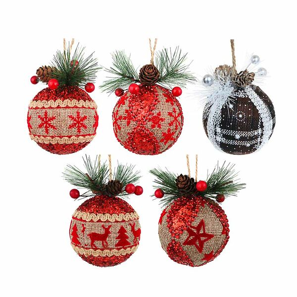 Сноу бум подвеска шар с еловым декором, 8см, пластик, текстиль, 5 дизайнов