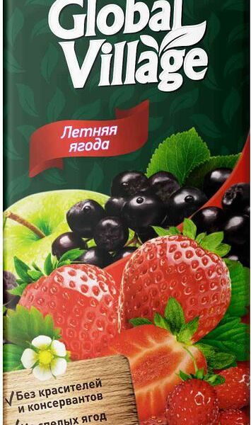 Напиток сокосодержащий Global Village яблоко-черноплодная рябина-клубника-земляника, 950мл