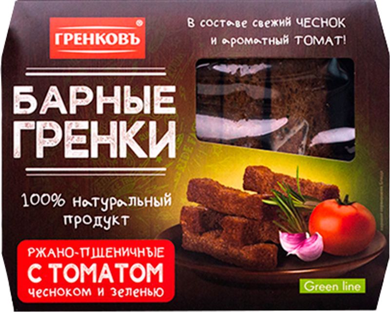

Гренки ржано-пшеничные Гренковъ Барные с томатом, чесноком и зеленью 70 г