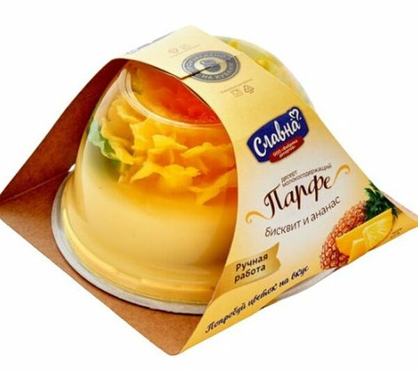 Десерт молокосодержащий СЛАВНА Парфе с бисквитом, ананасом 4,5%, без змж
