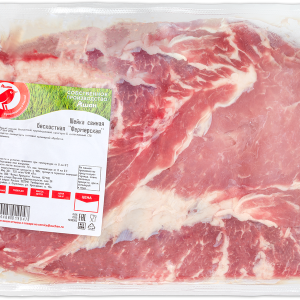 Шейка свиная АШАН Красная птица бескостная охлажденная (0,8-1,2 кг), 1 упаковка 