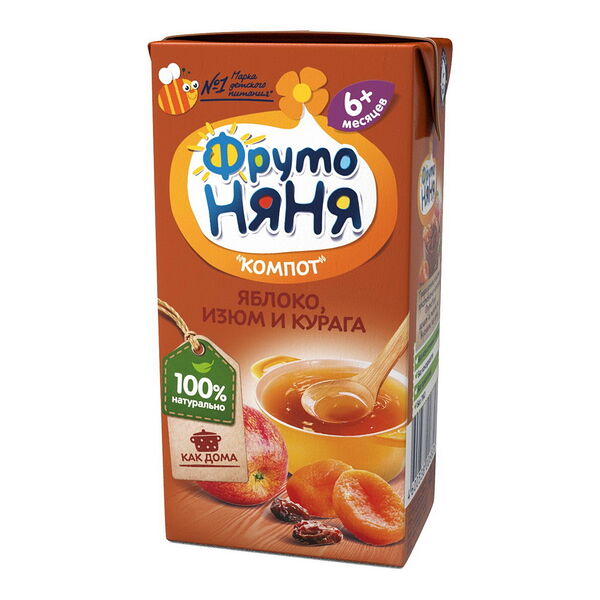 Компот ФрутоНяня яблоко экстракт изюма курага 0.2л ДП