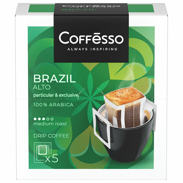 Кофе Coffesso Brazil Alto молотый дрип-пакет, 5 шт х 10 г 50 г