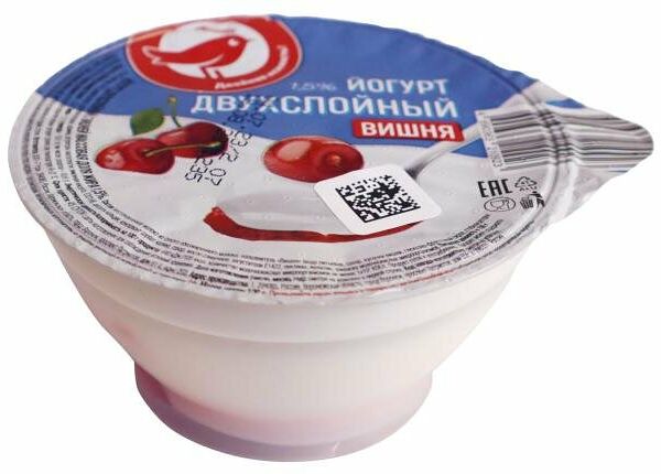 Йогурт Ашан Красная птица двухслойный с вишней 1,5% БЗМЖ