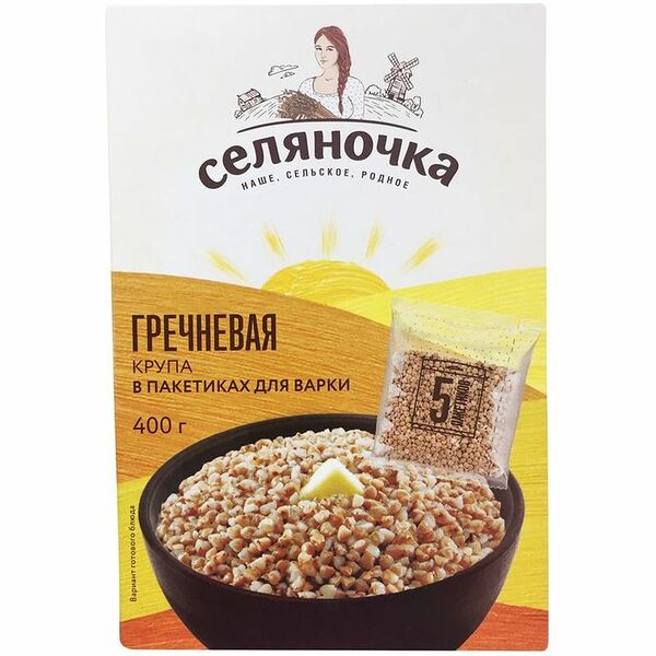 Гречка Селяночка ядрица быстроразваривающаяся, 5х80г