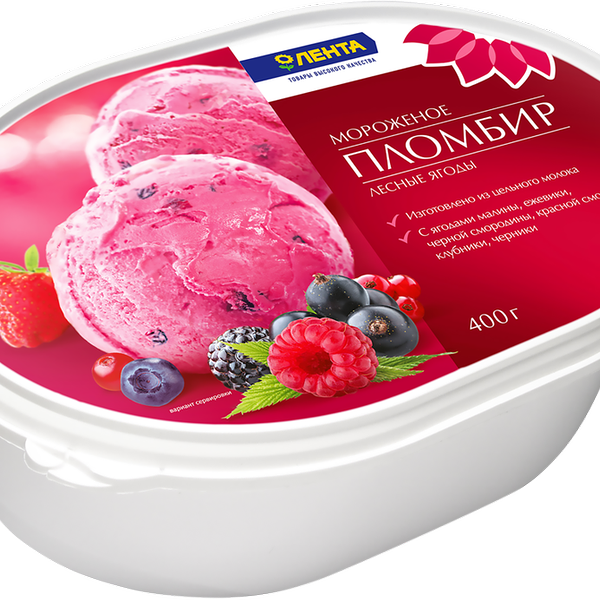 Мороженое ЛЕНТА Пломбир лесные ягоды, без змж
