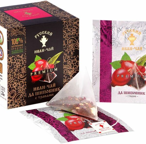 Напиток чайный Русский Иван-чай Премиум шиповник в пирамидках, 12x5г