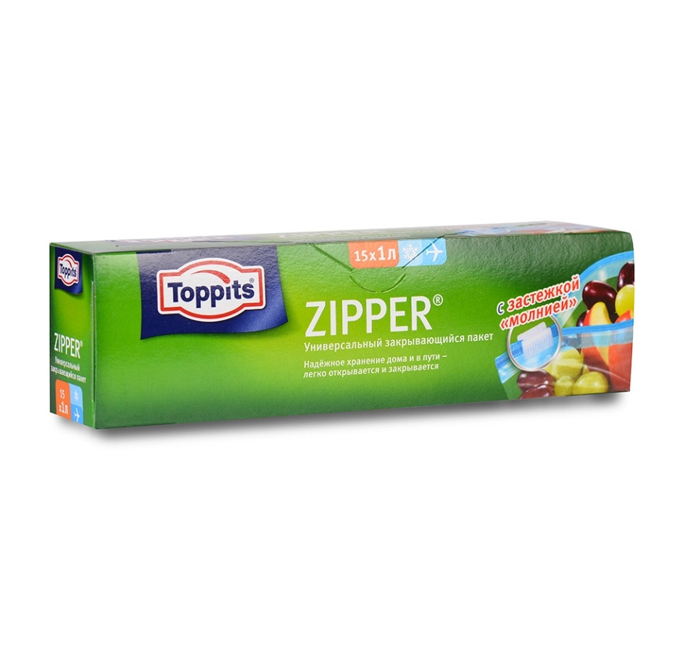

Пакеты Toppits Zipper для хранения продуктов и заморозки 1 л, 15 шт.