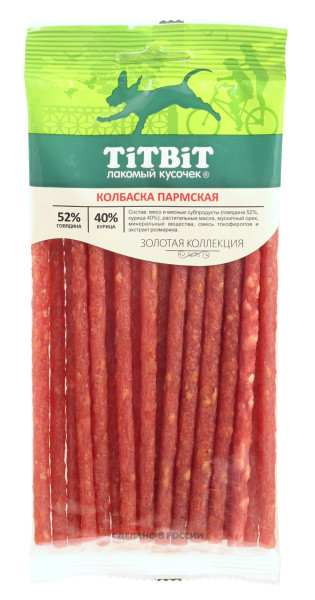 

Лакомство для собак Titbit Пармская колбаска Золотая коллекция Говядина, курица 120 г