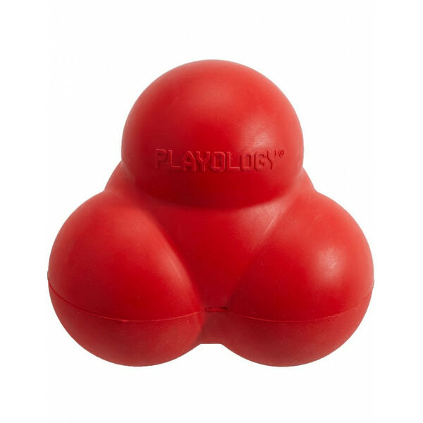 Playology Хрустящий жевательный тройной мяч Squeaky bounce ball с пищалкой и с ароматом говядины, красный L от 15,9 кг