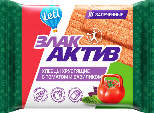 Хлебцы LETI Злак Актив хрустящие с томатом и базиликом, 60г