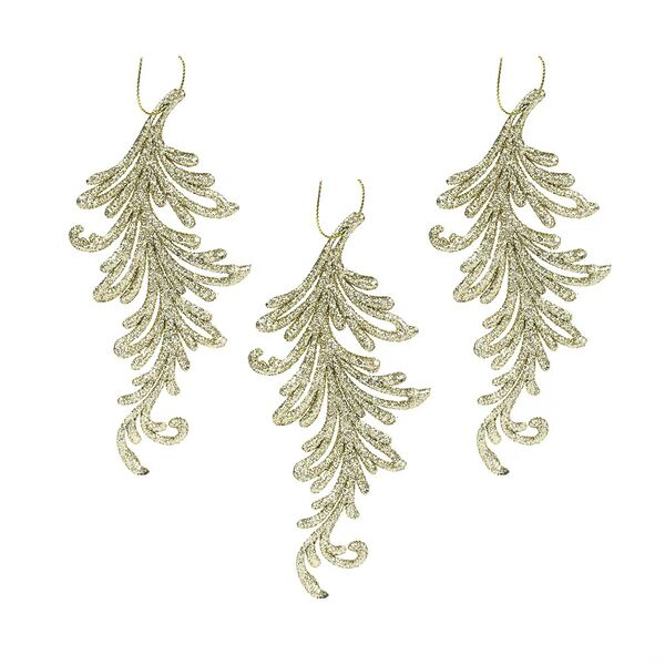 Сноу бум набор подвесок декоративных, 3 шт. в виде пера, золотой глиттер, пластик, 15,5x3см