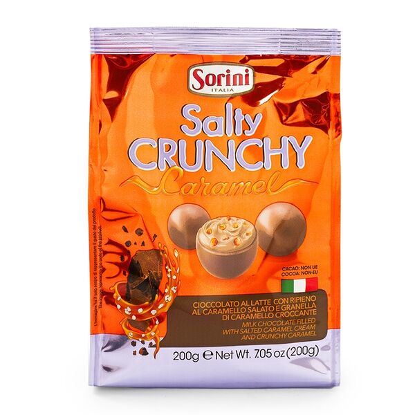 Конфеты Пралине из молочного шоколада Sorini Salty Crunchy Caramel с начинкой из сливочного крема и хрустящих кусочков солёной карамели