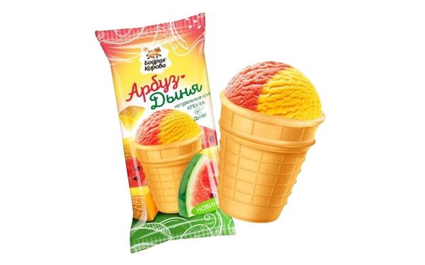 Десерт замороженный бодрая корова 80 г парфе арбуз дыня в вафельном стаканчике